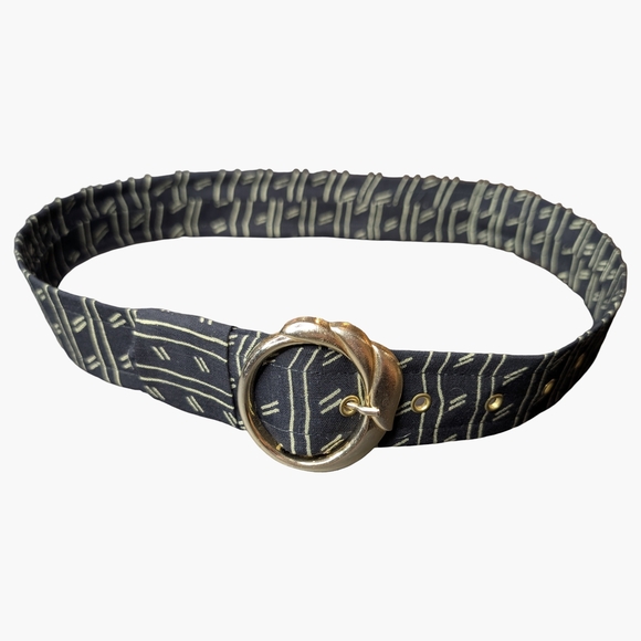 Accessories - Vintage Abstract Fabric Belt | Gold Buckle | Fits 27–31" Waist